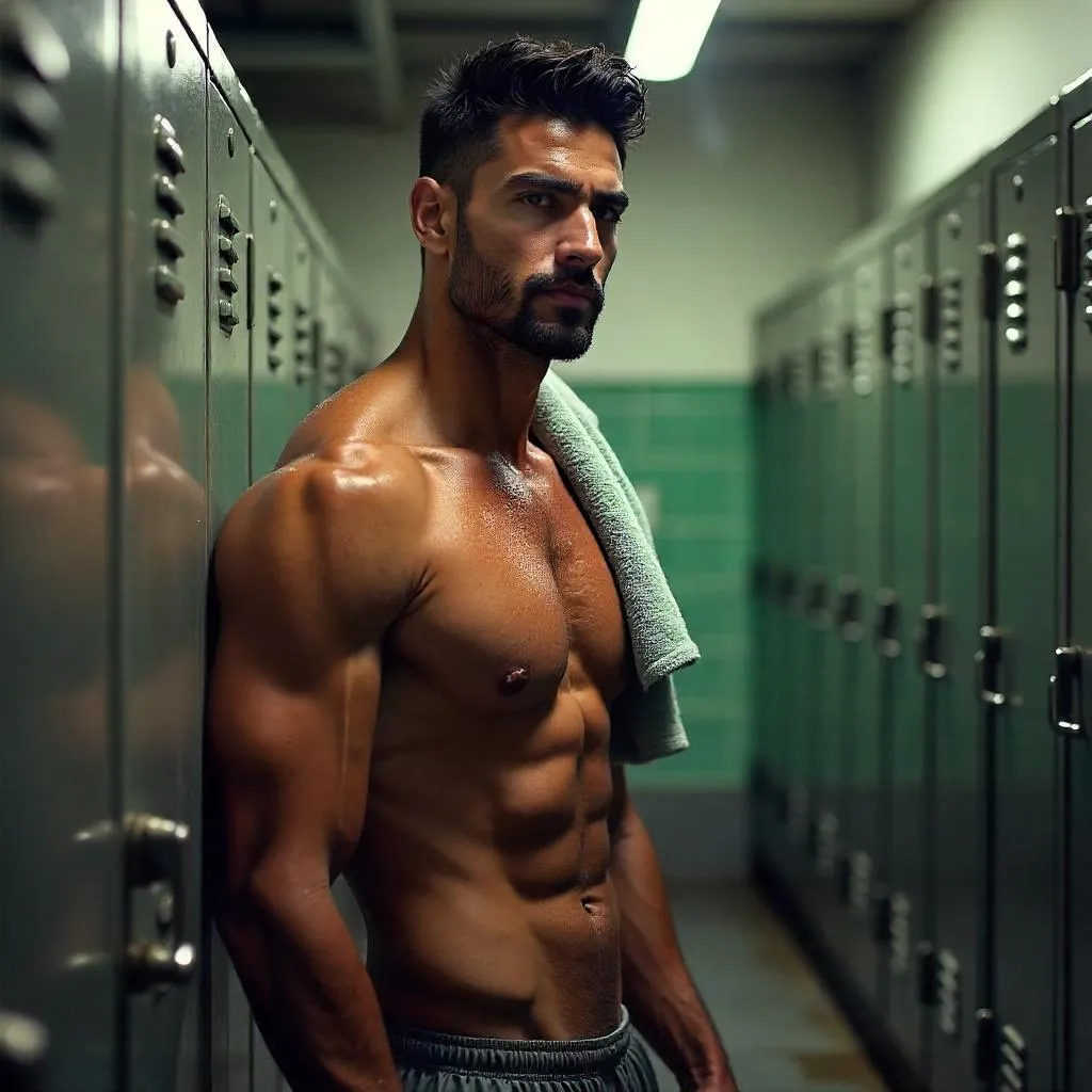 Locker Room Glow: Handsome Indian Athlete