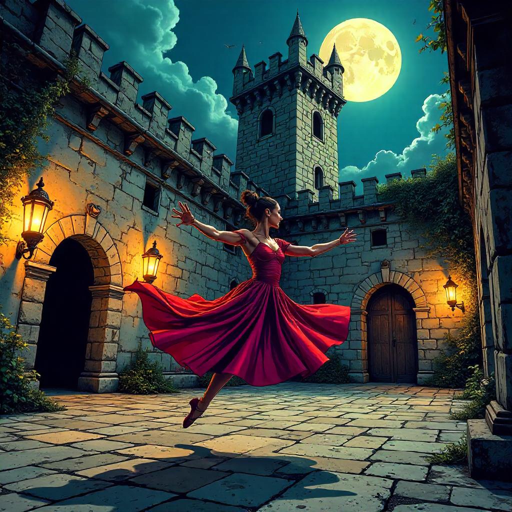 Castle Courtyard Dancer: Comic Style Leap
