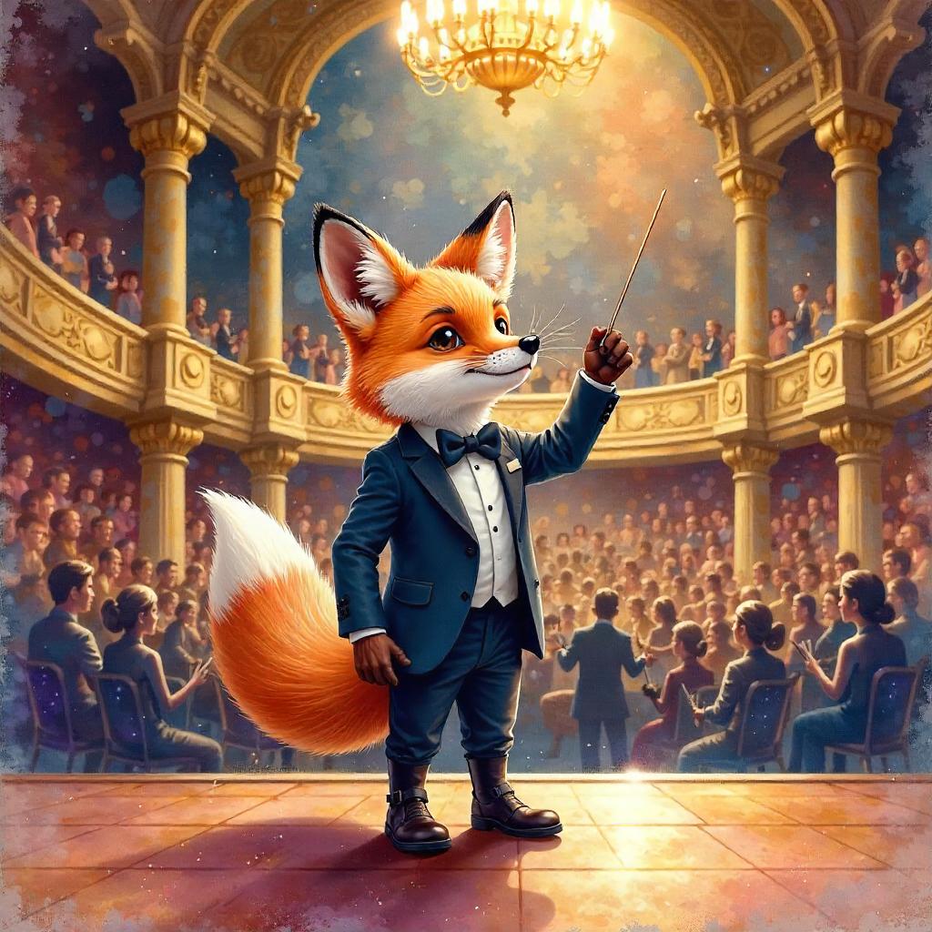 Watercolor Fox on a Grand Concert Hall Stage