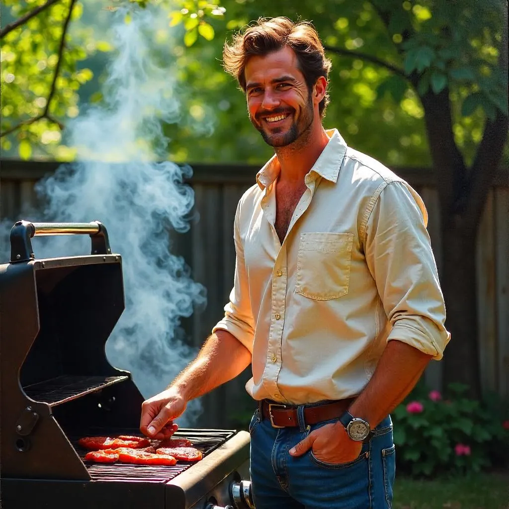 Barbecue Portrait: Handsome Man in Oil