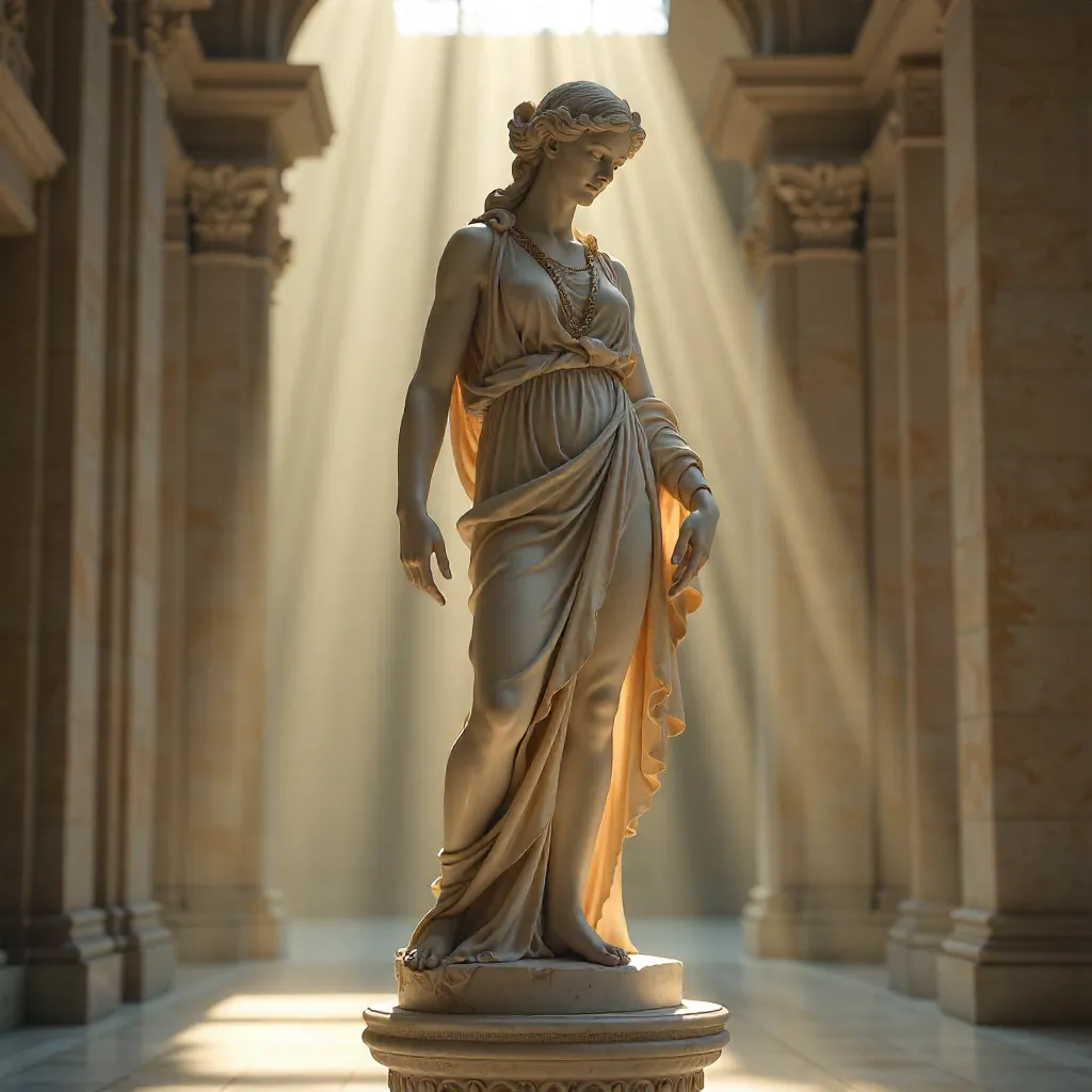 Sunlit Neoclassical Marble Sculpture in Golden Hour