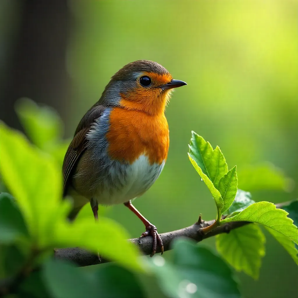 Robin Among Verdant Emerald Leaves