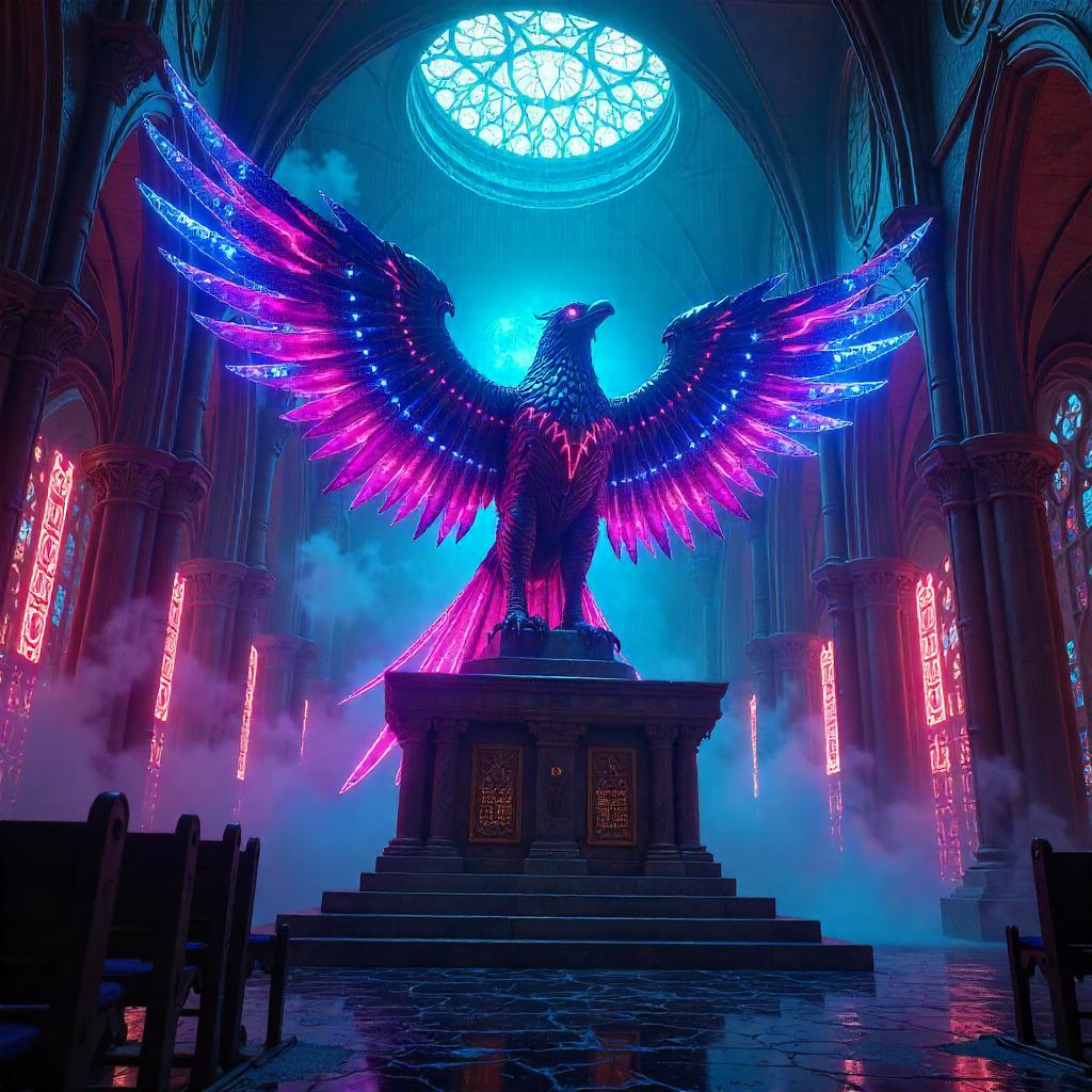 Thunderbird in a Neon Cyber-Chapel