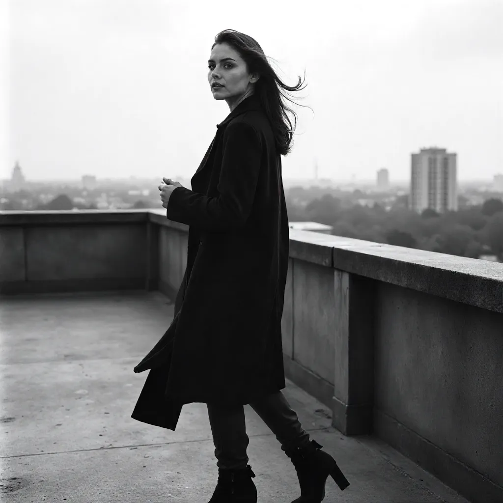 Graceful Rooftop Portrait in Monochrome