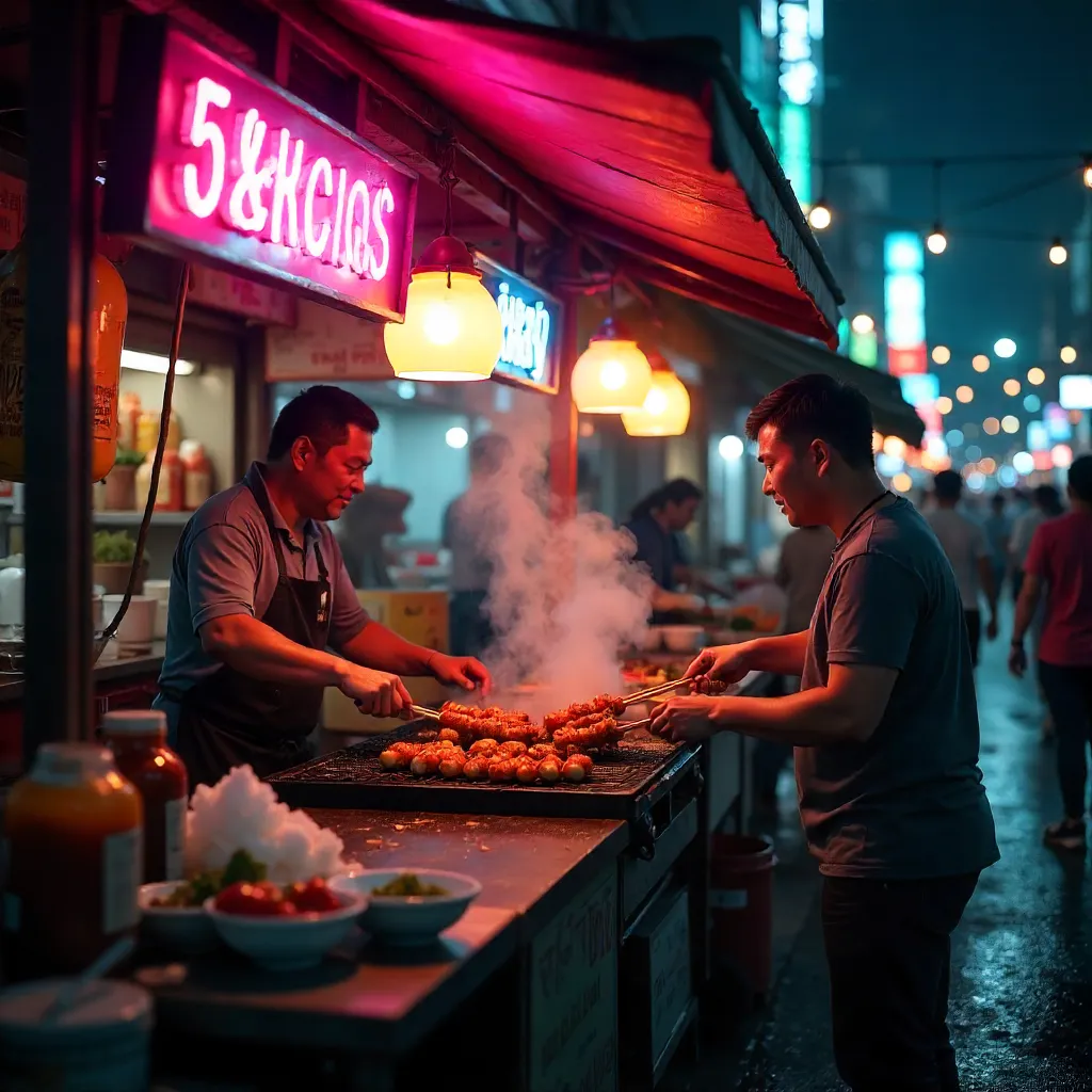 Neon Night Market Street Food Stall