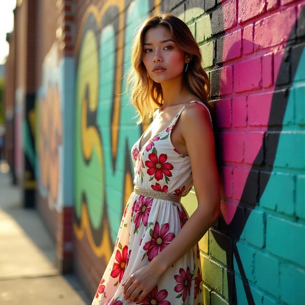 Confident Elegance by the Graffiti Wall