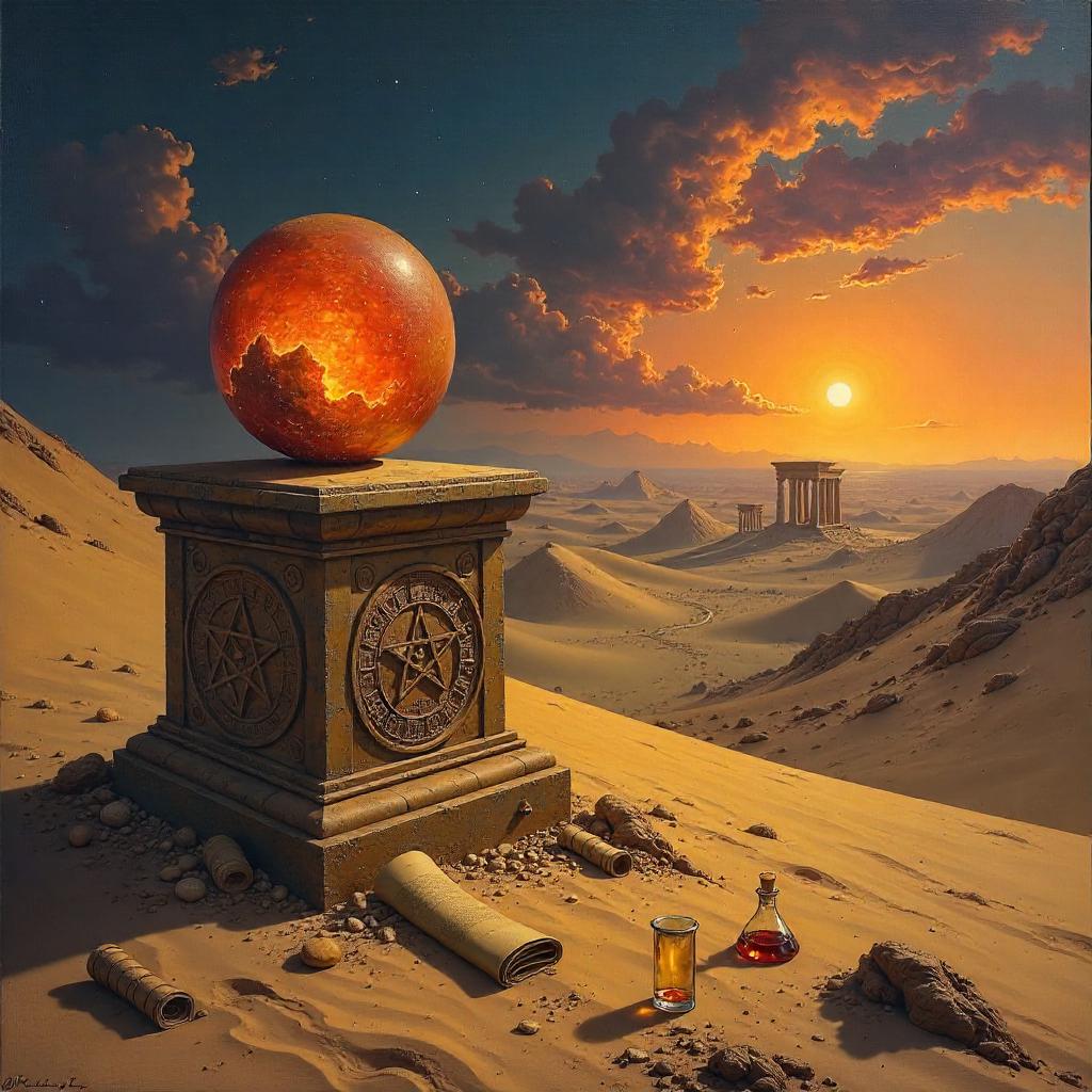 Philosopher's Stone in the Desert: An Oil Painting