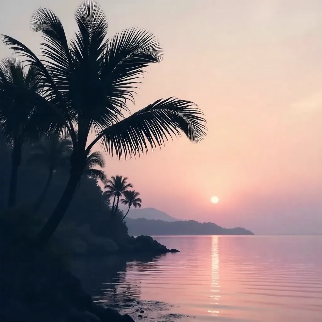 Tranquil Palm Silhouette at Muted Sunset