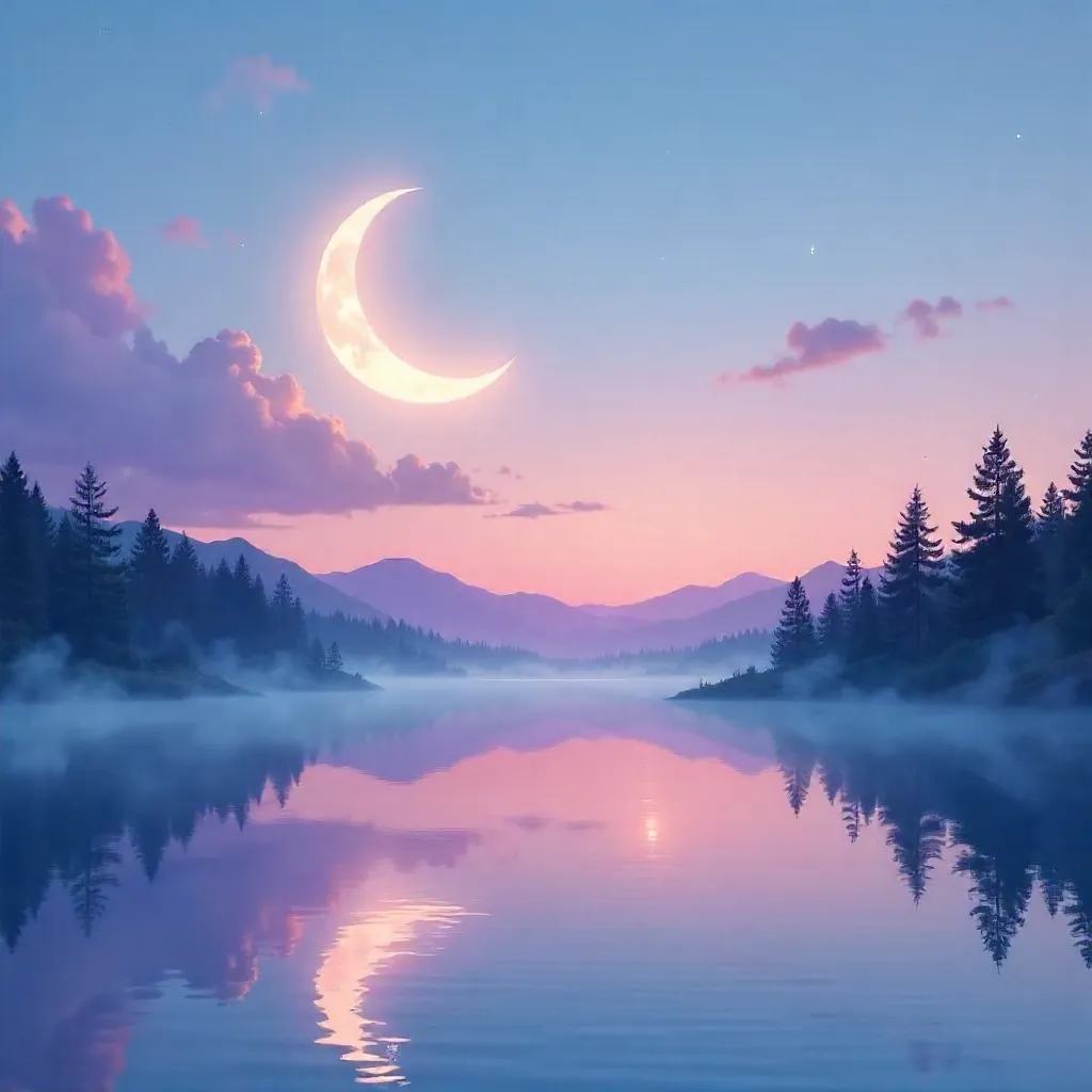 Serene Crescent Moon over Twilight Calm