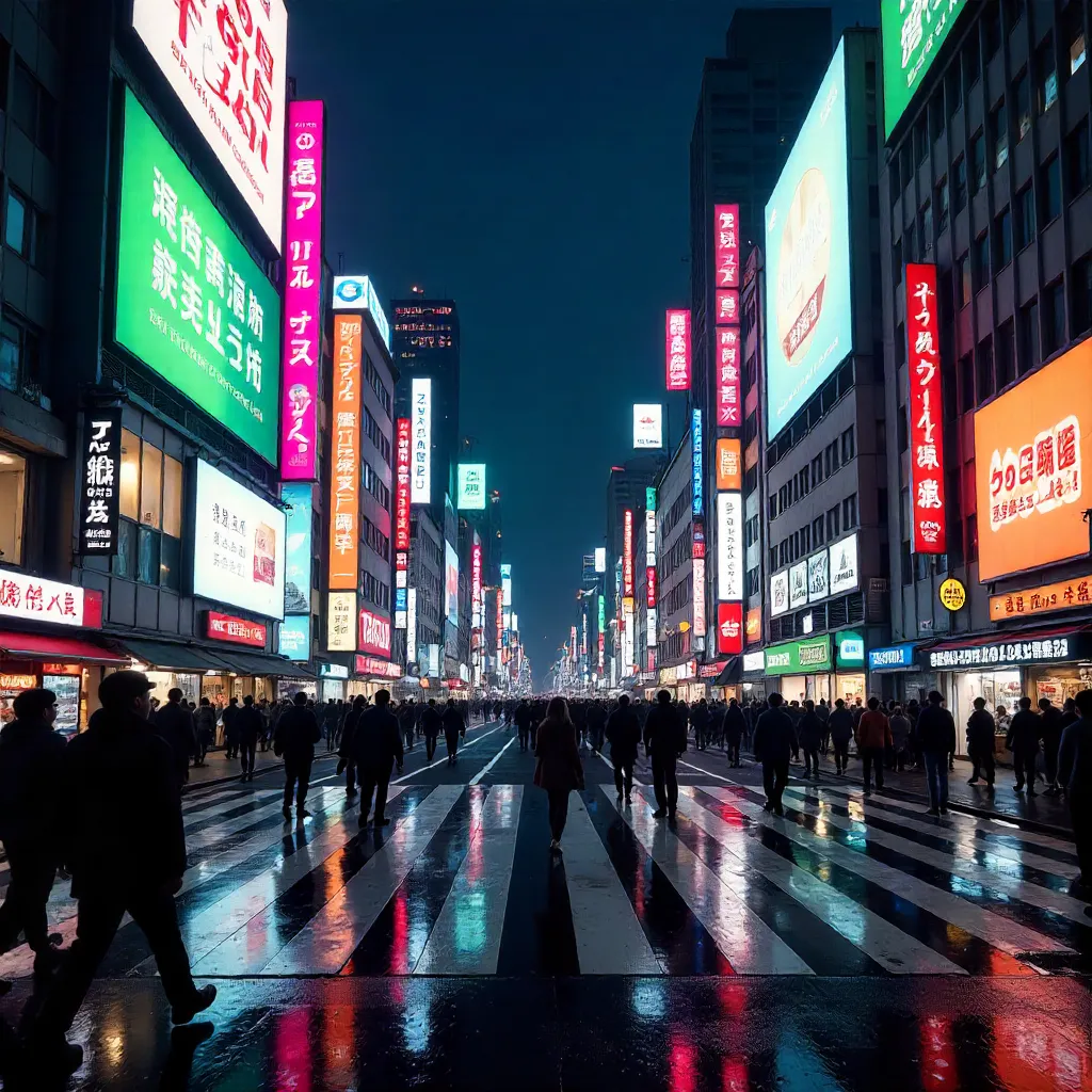 Neon Wave at Tokyo Crossing: Crowded Night Street