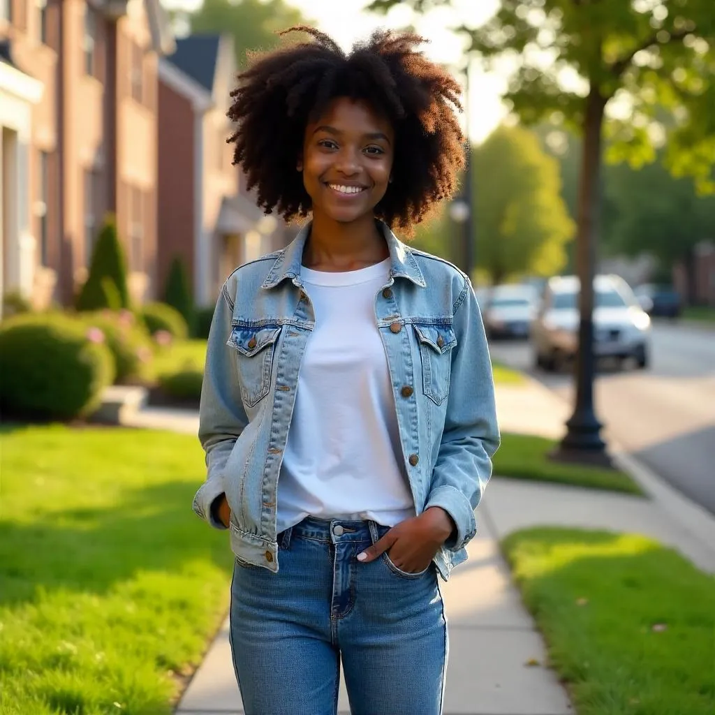 Photorealistic Young Black Woman in Suburban Neighborhood