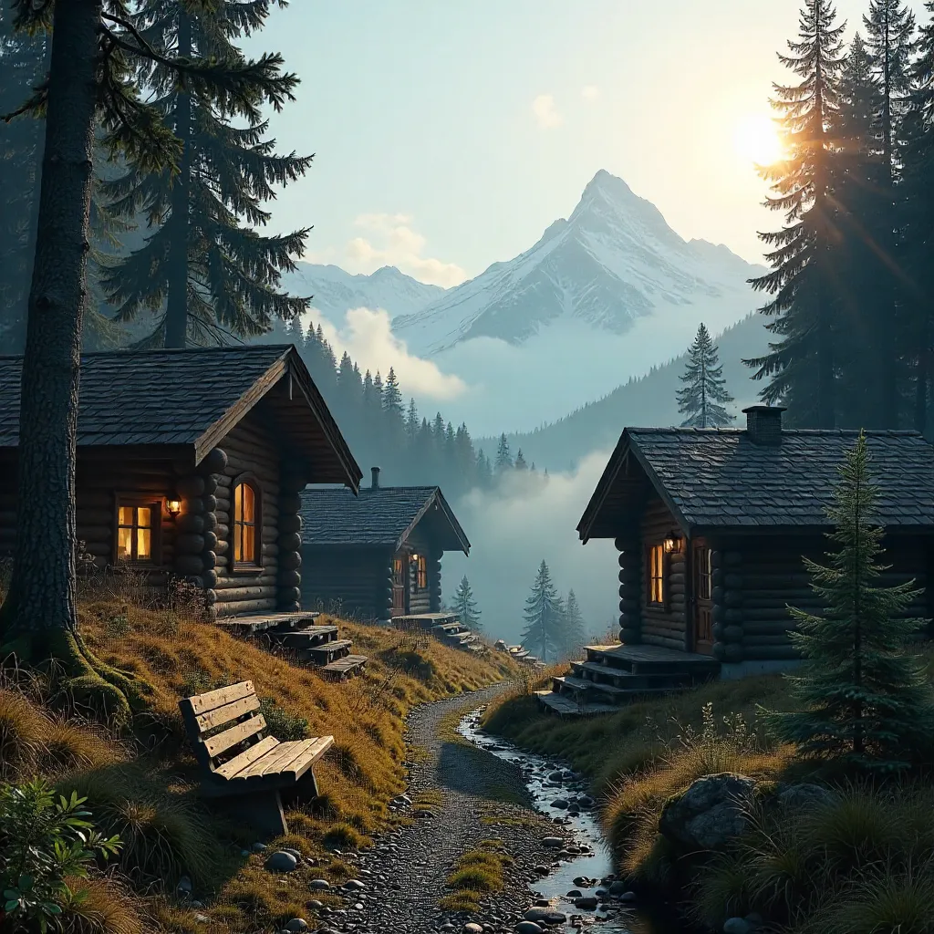 Mist-Kissed Wooden Cabins in Kühtai: Alpine Serenity
