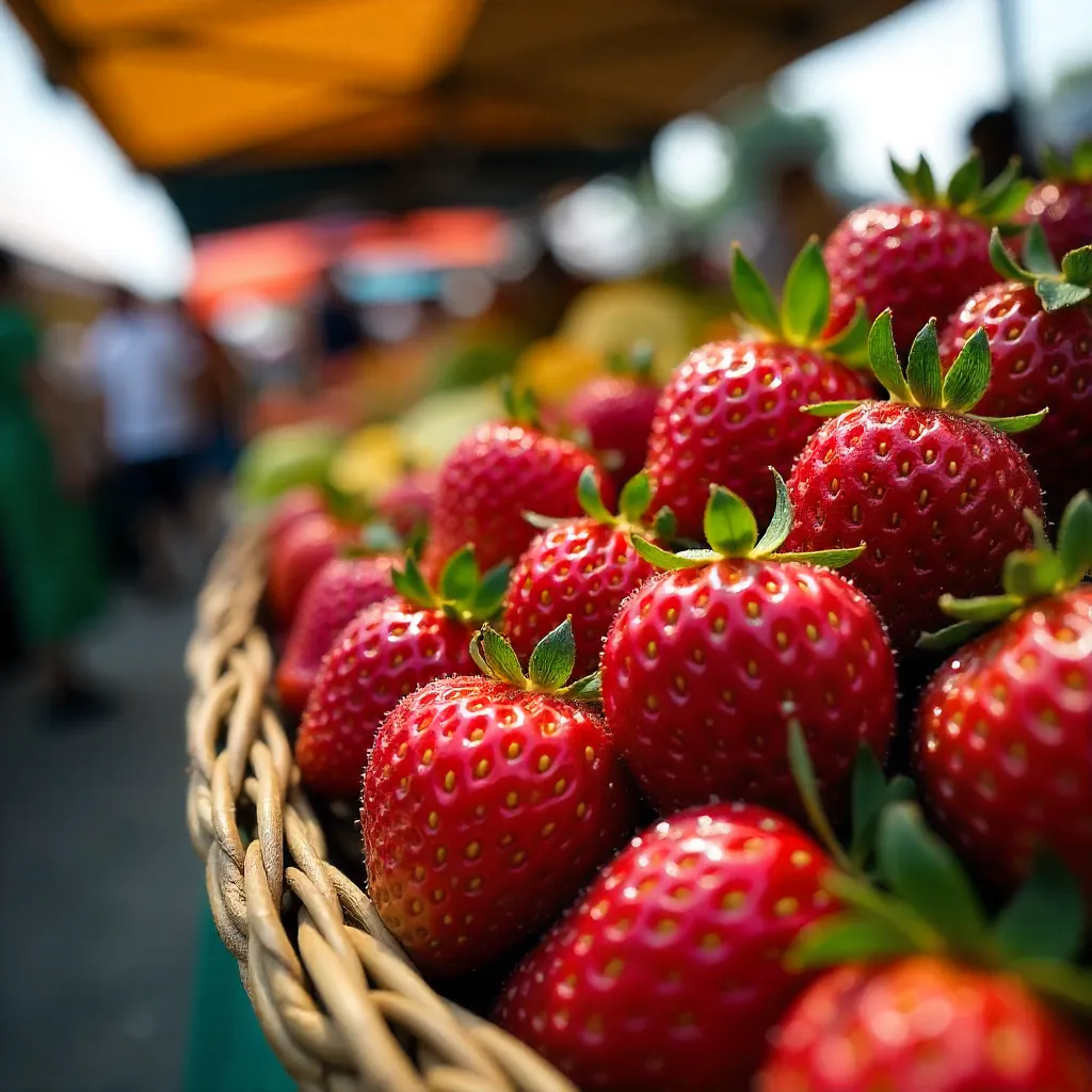 Macro Close-Up: Market Fresh Strawberries in Red