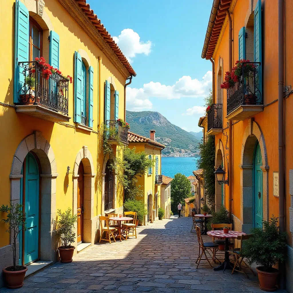 Sunlit Provencal Facades: Yellow and Orange Charm