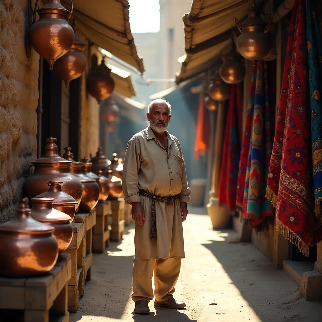Copper Pots and Textiles in Erbil Bazaar