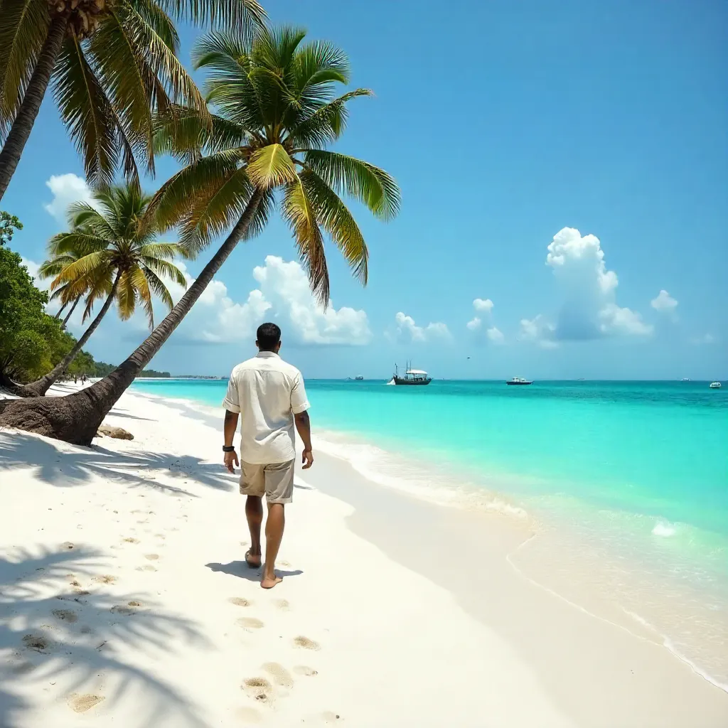 Strolling Zanzibar Beach Under a Clear Blue Sky