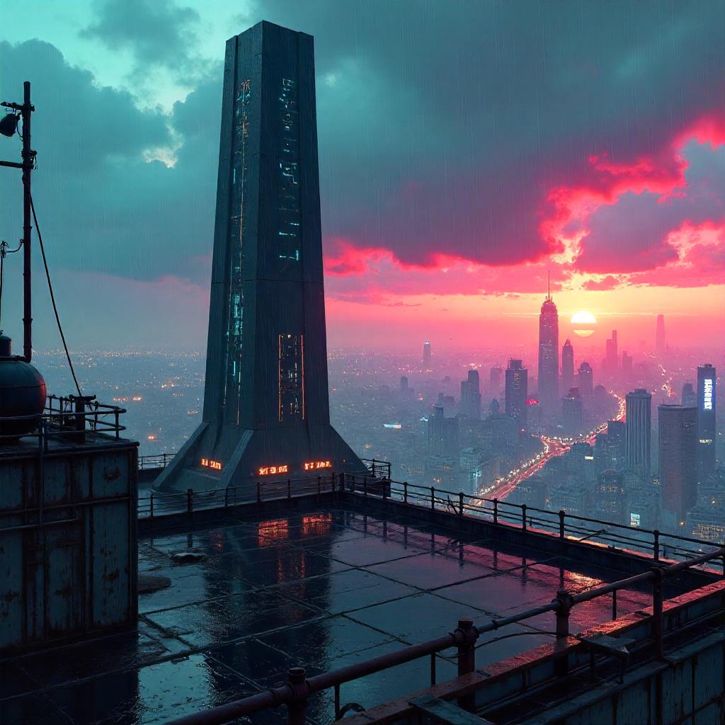 Rooftop Obelisk - Neon Dusk Concept Art