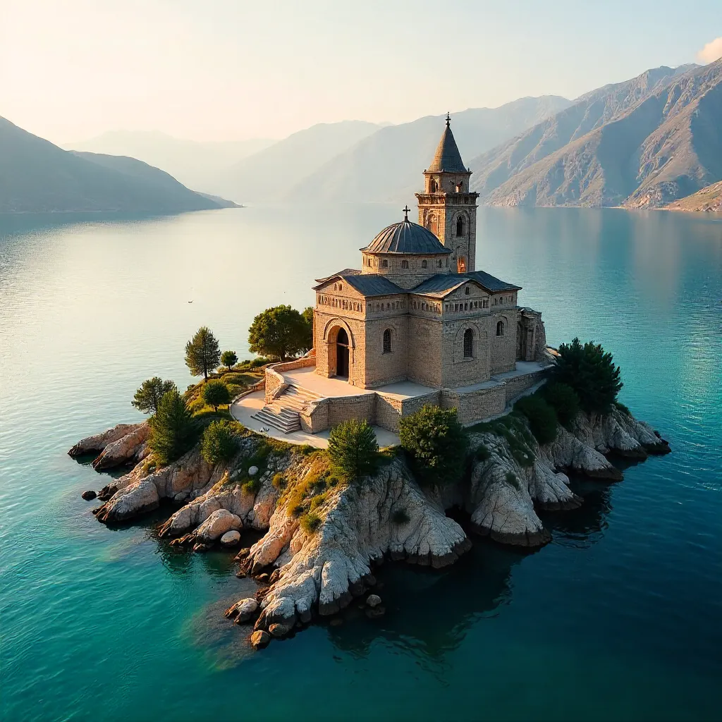Aerial View: Akdamar Island over Lake Van