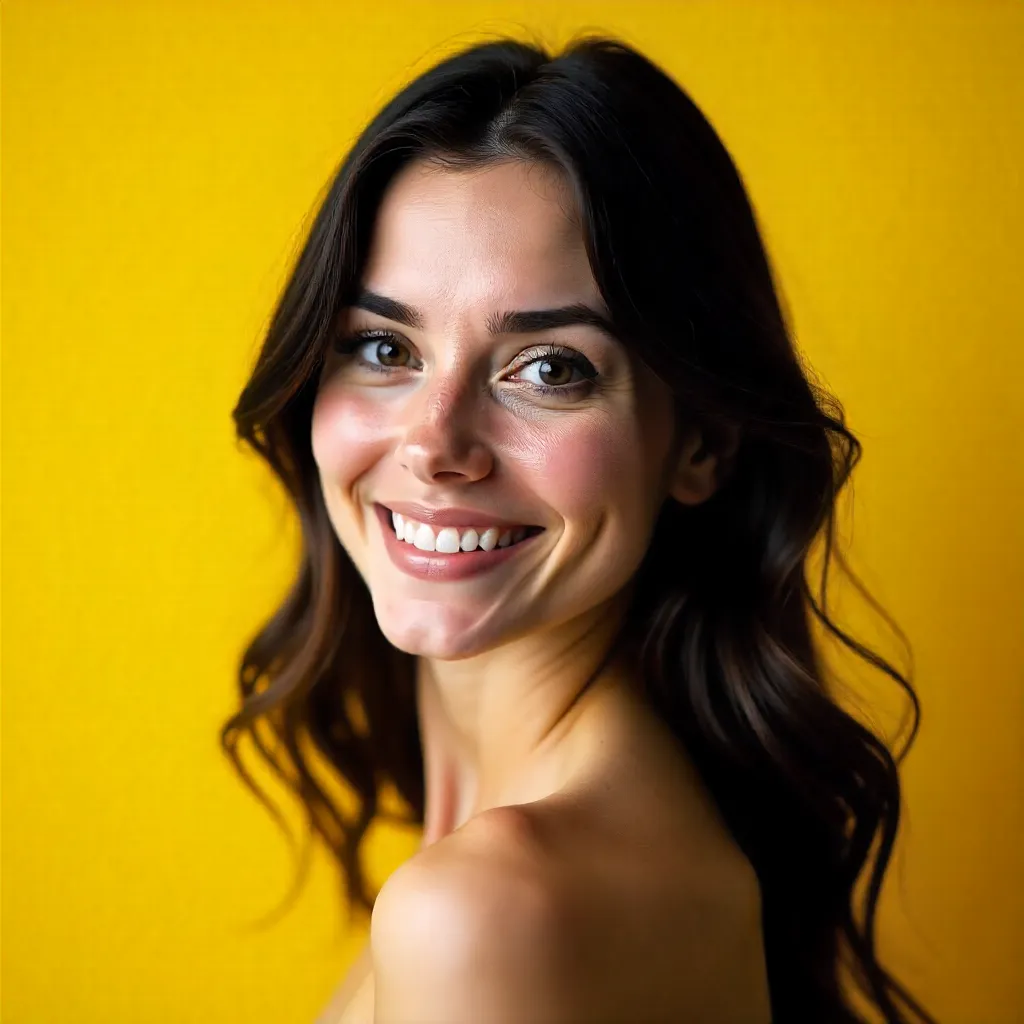 Smiling Woman Portrait on Bright Yellow Backdrop