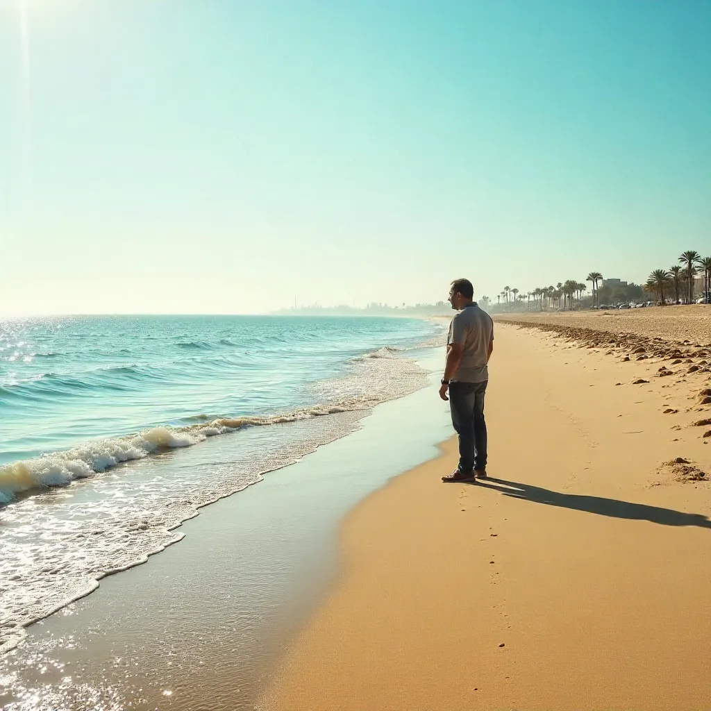 Long Shadow on Rabat Beach during a Calm Day