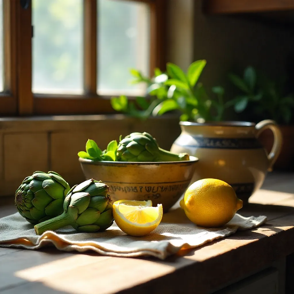 Rustic Sunlit Kitchen: Artichokes and Lemons