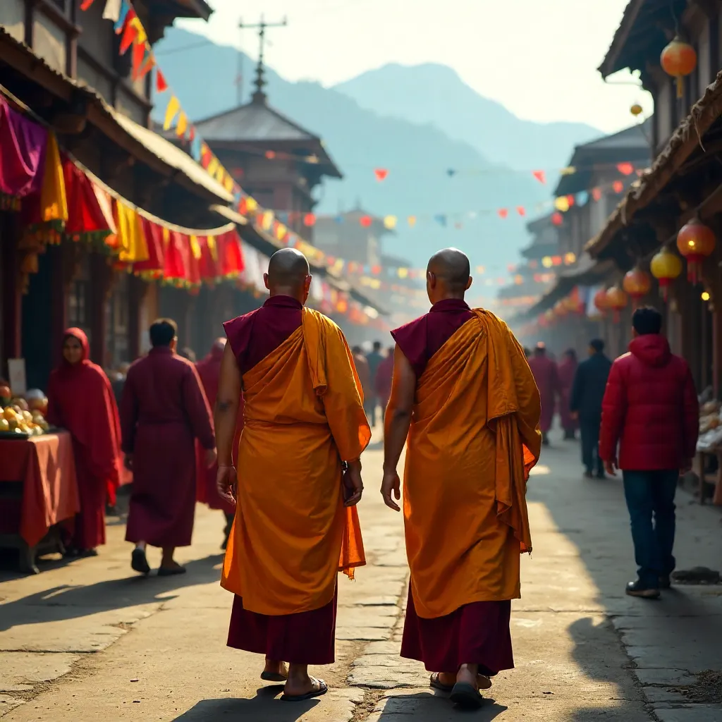 Two Monks at a Lively Pokhara Festival