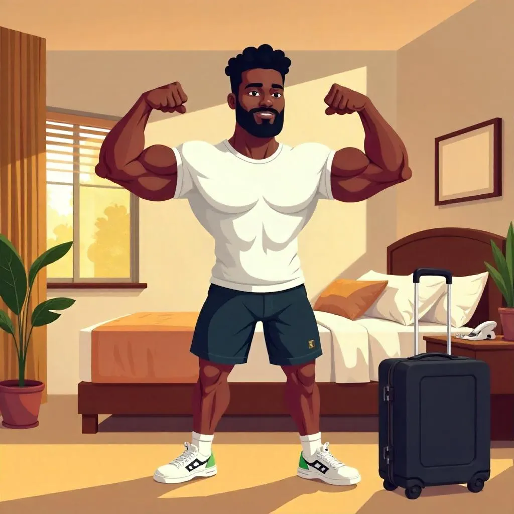 Strong Black Man in a Cartoon Hotel Room