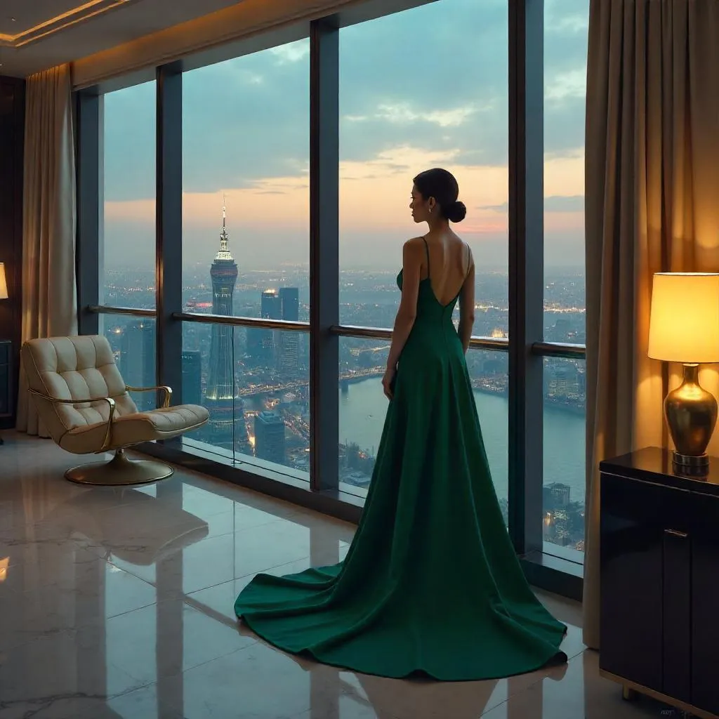 Elegant Asian Woman in a Penthouse: Concept Art