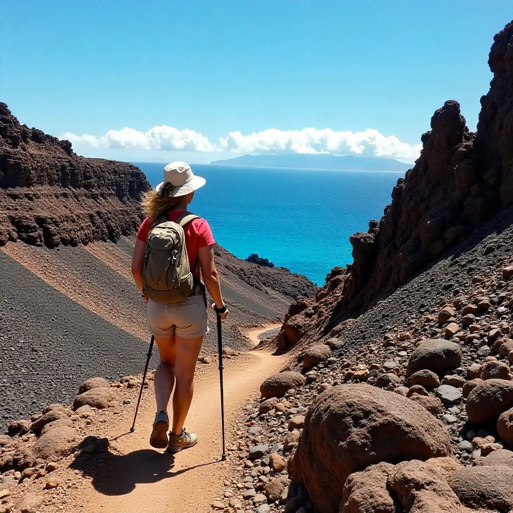 Woman among Lanzarote's Volcanic Rocks