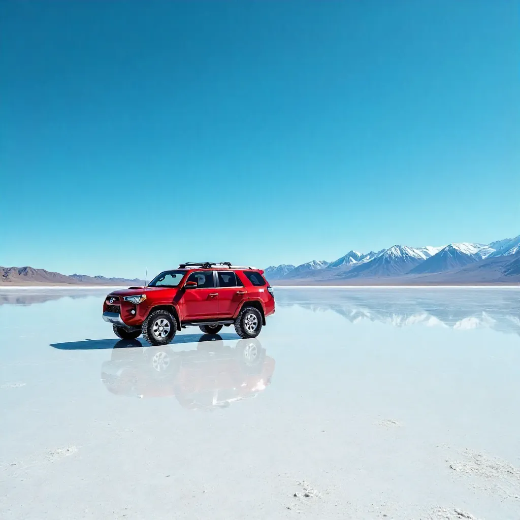 Lone 4x4 on Salar de Uyuni Salt Flats