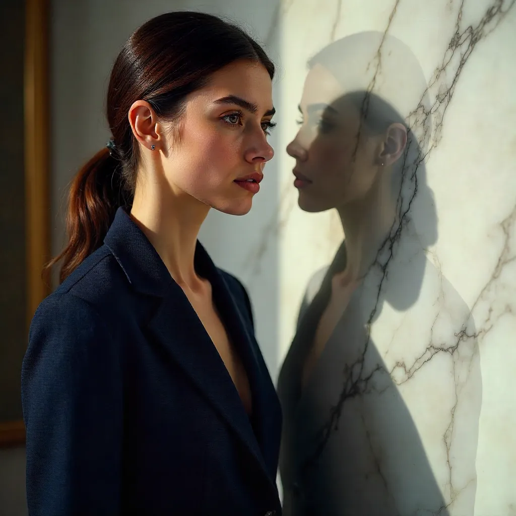 Artistic Portrait: Blazer Reflected on Marble