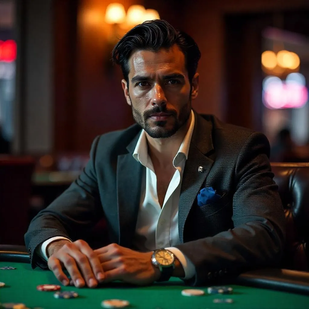 Stylish Latino Man in a Photorealistic Poker Room