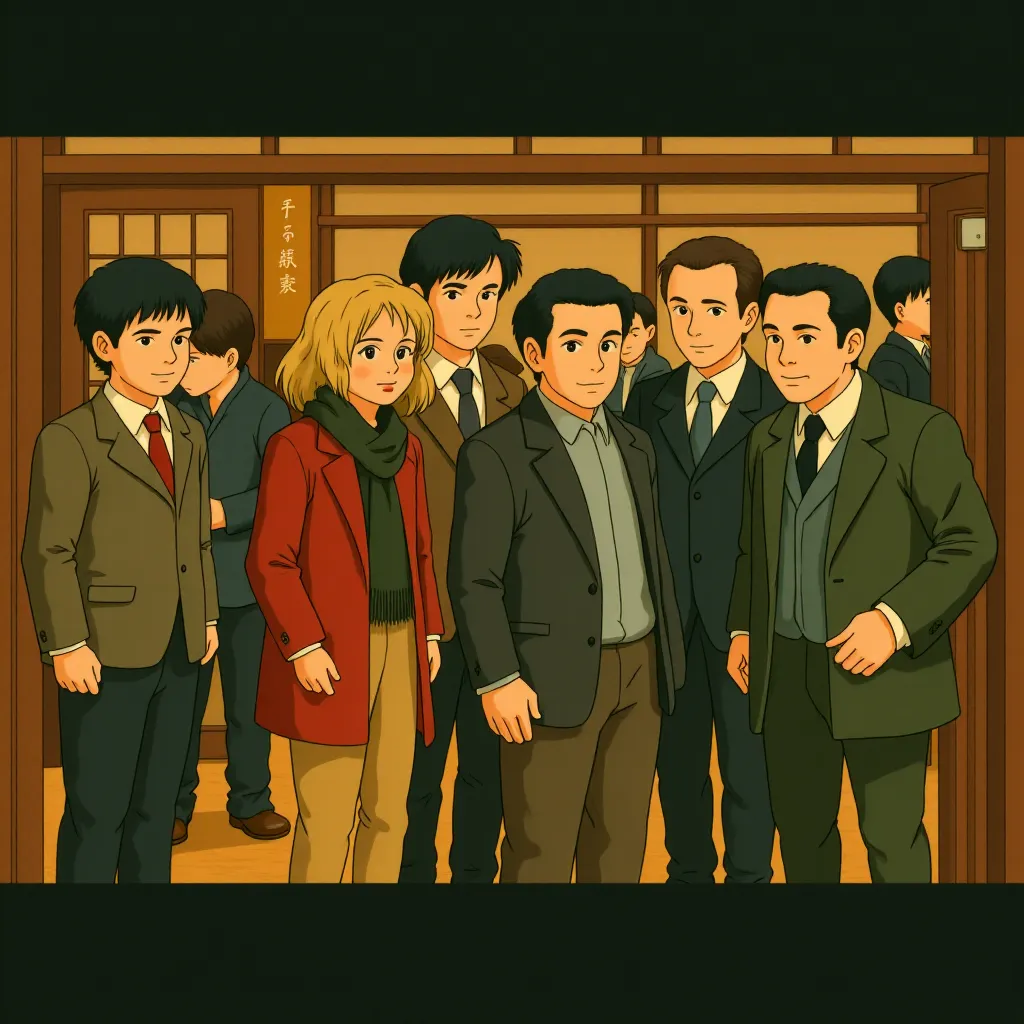 Paddy Considine, Martin Freeman, Nick Frost, Eddie Marsan, Simon Pegg, and Rosamund Pike in The World's End (2013) - Anime style