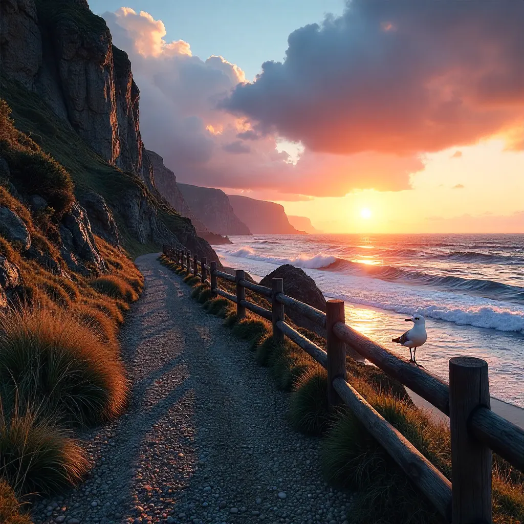Sunset Coastal Path to the Rugged Ocean