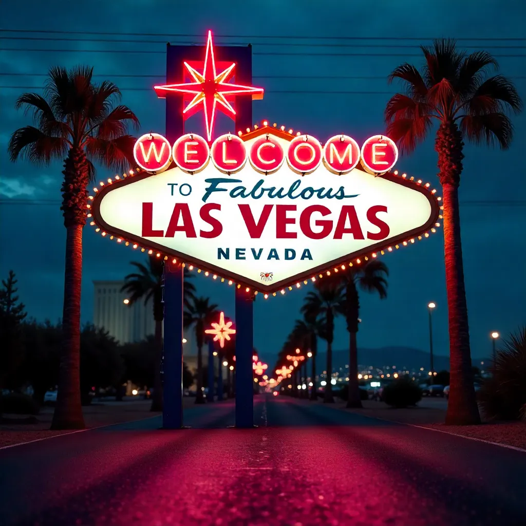 Neon Night: Las Vegas Welcome Sign with Palms
