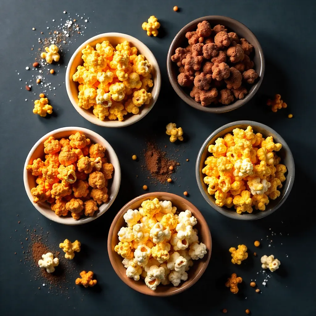 Overhead Bowls of Flavored Popcorn: Sweet & Salty
