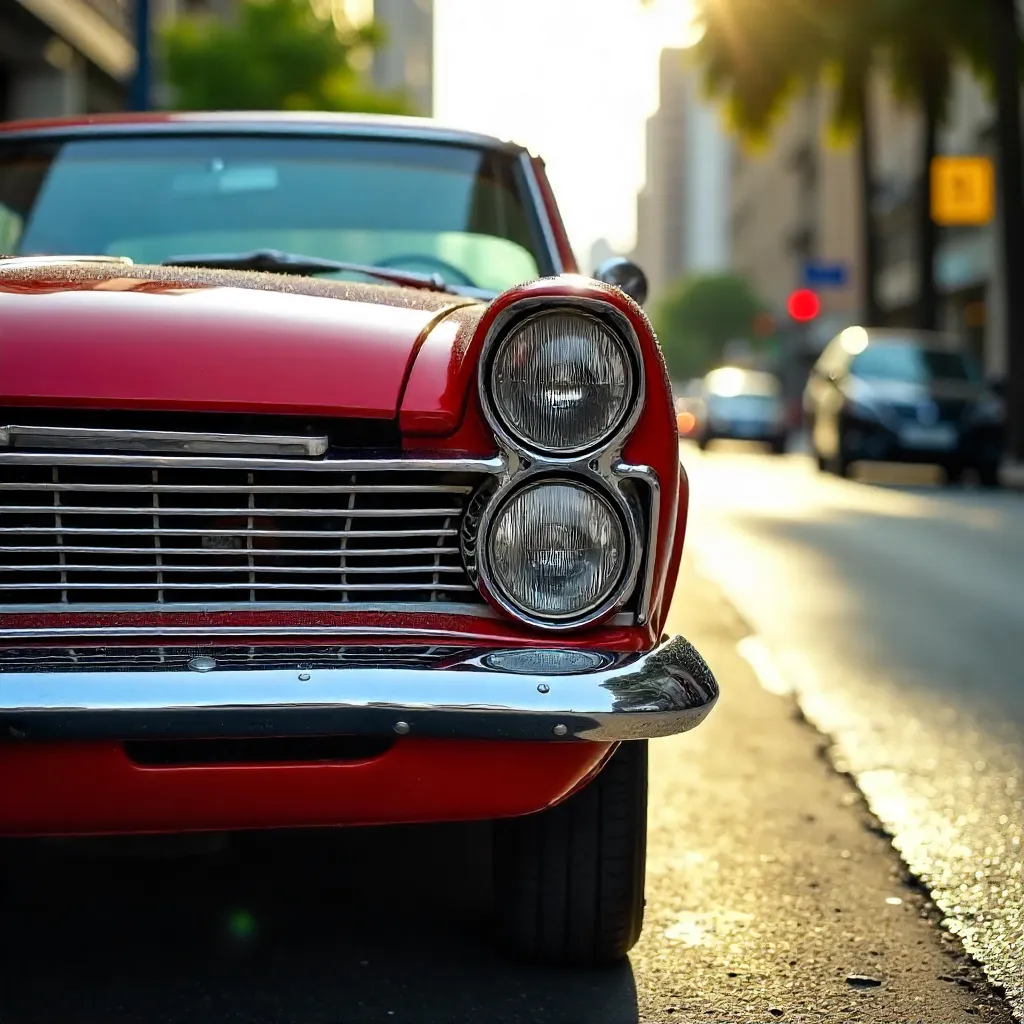 Chrome-Driven Close-Up: Red Ford Maverick in São Paulo