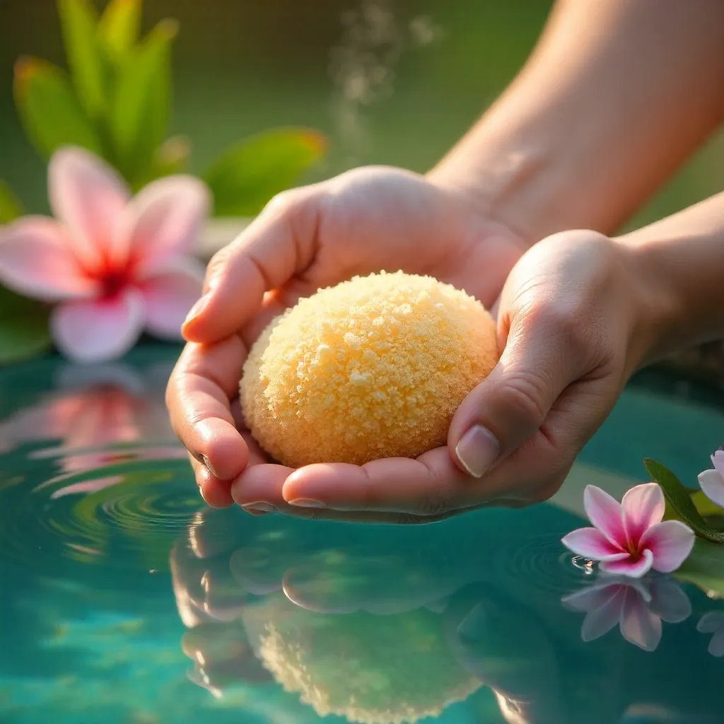 Serene Hands with Sea Sponge Over Floral Water