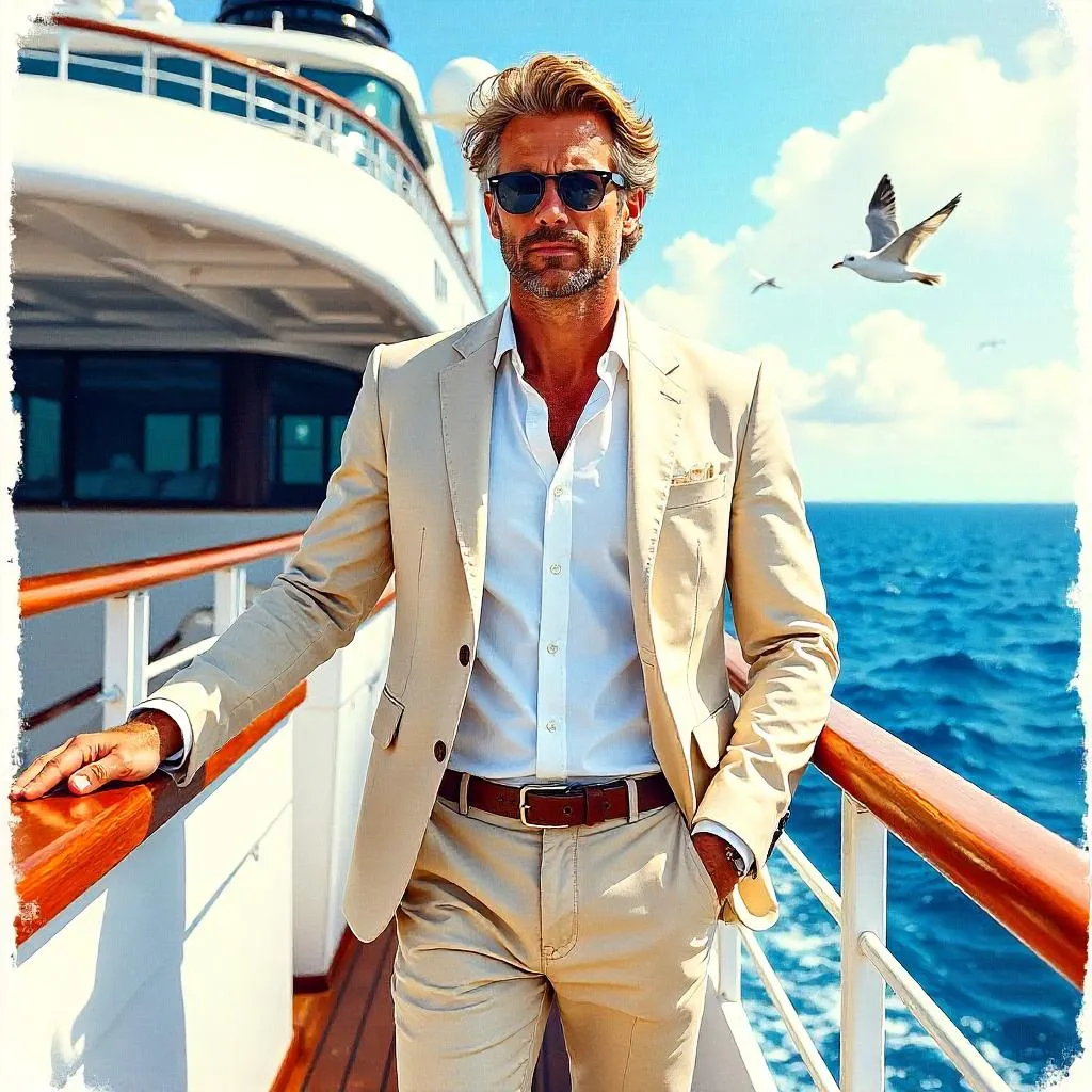 Watercolor Portrait: Stylish White Man on a Cruise
