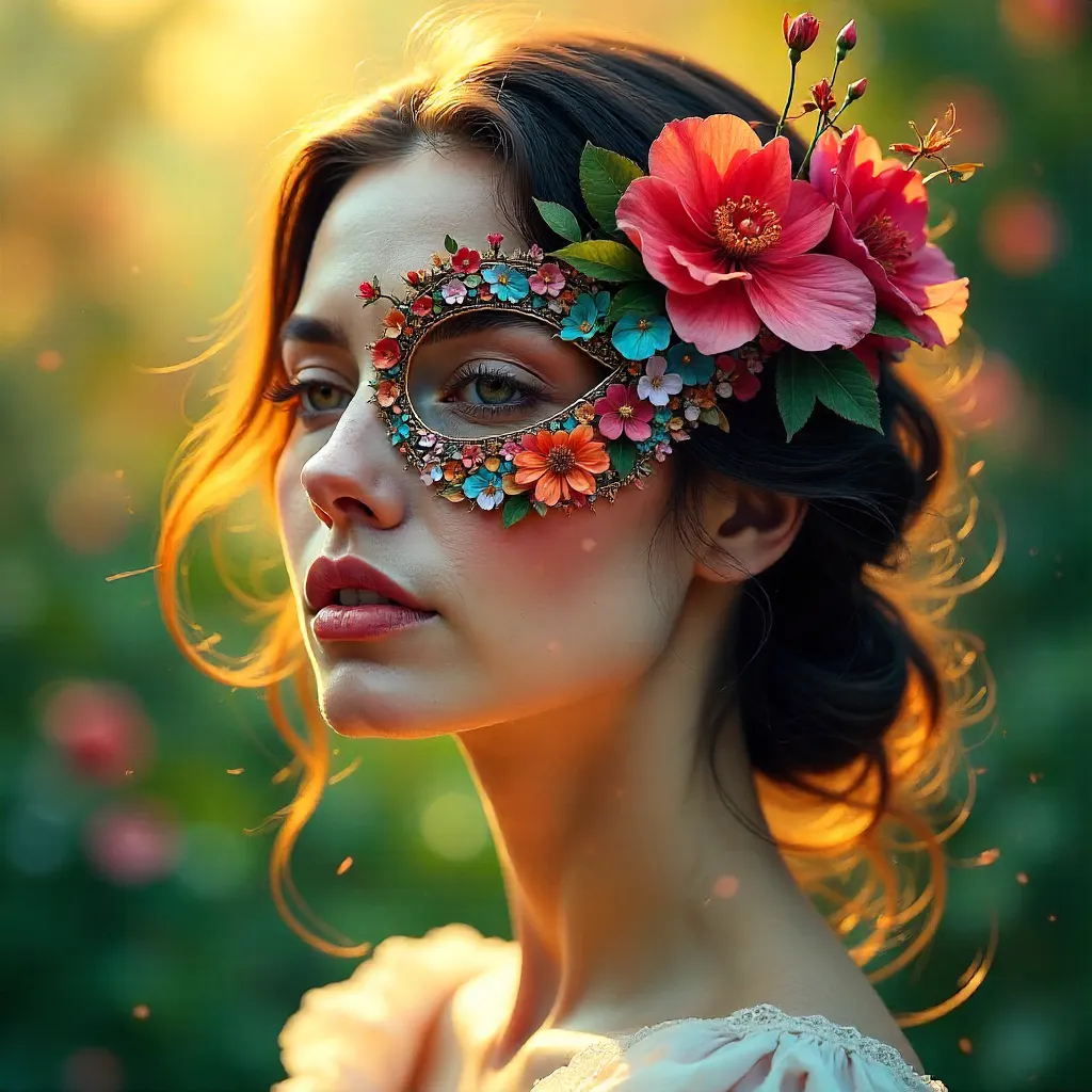 Dreamy Portrait: Floral Mask Weaving Art and Nature
