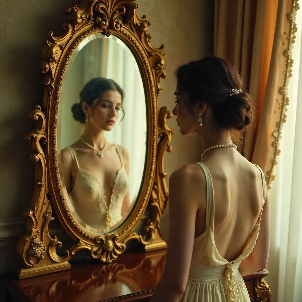 Dreamy Vintage Reflection in a Gold Mirror
