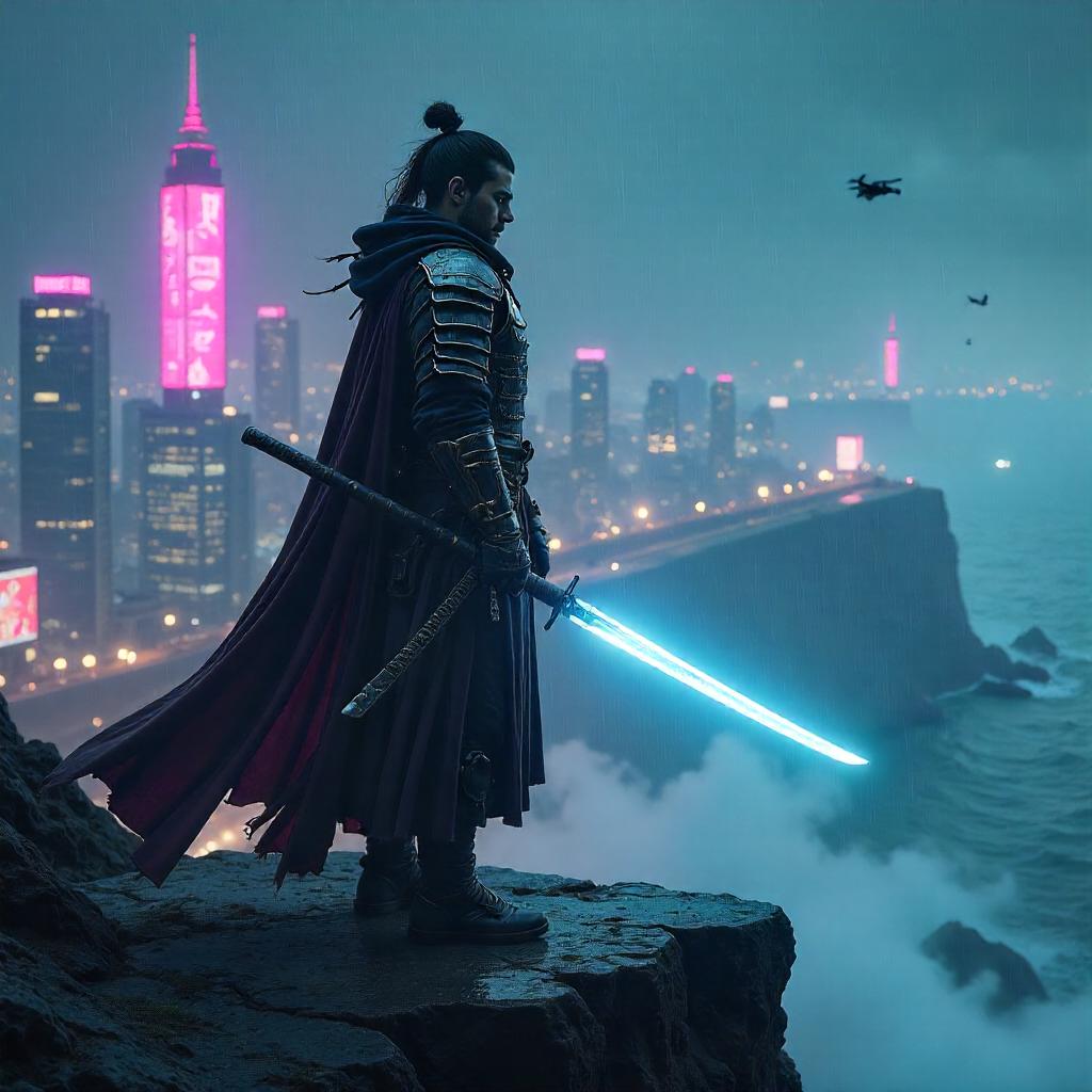Neon Samurai on the Cliff Edge