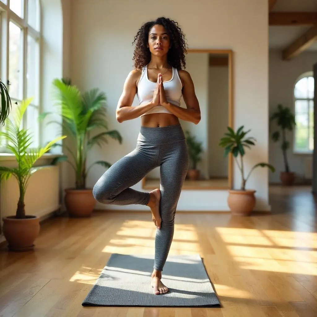 Serene Photorealistic Latina in Yoga Studio