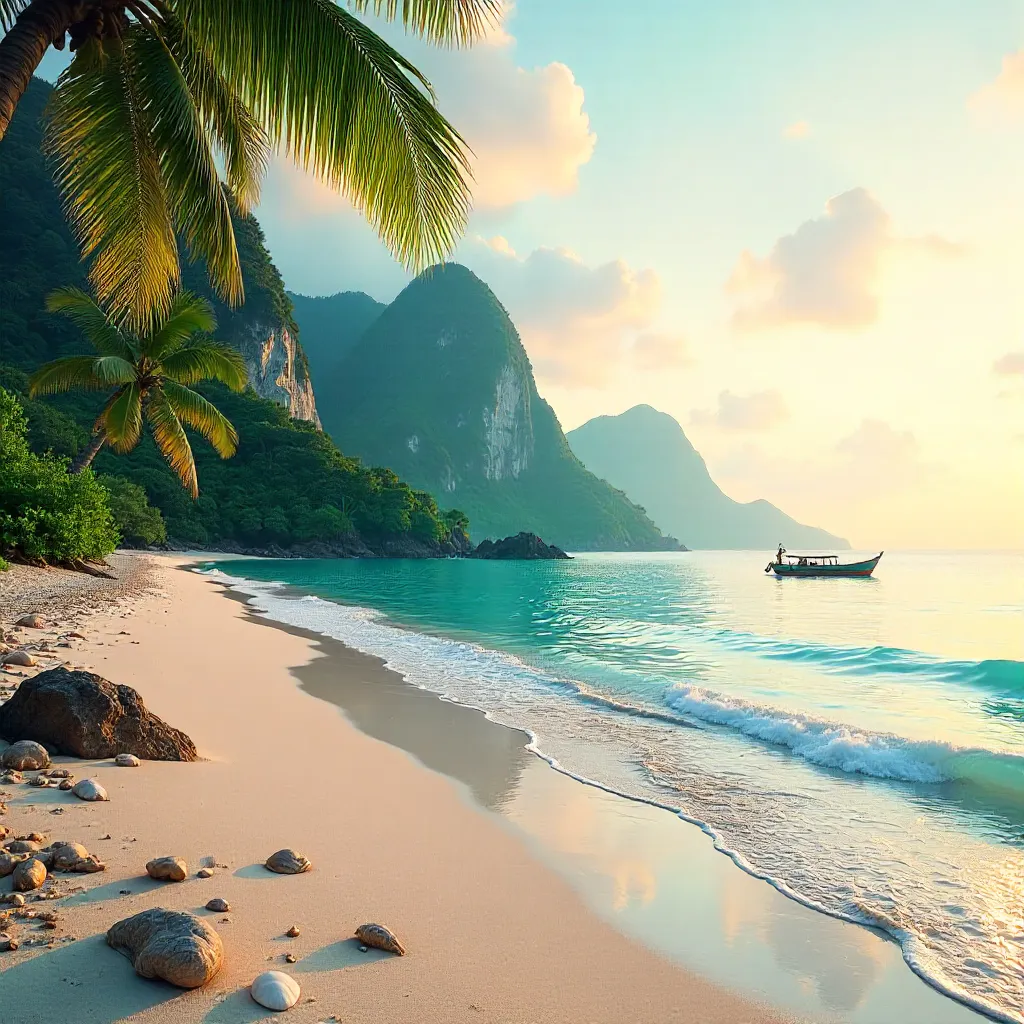 Tranquil Taiwan Coast: Gentle Waves and Lush Mountains
