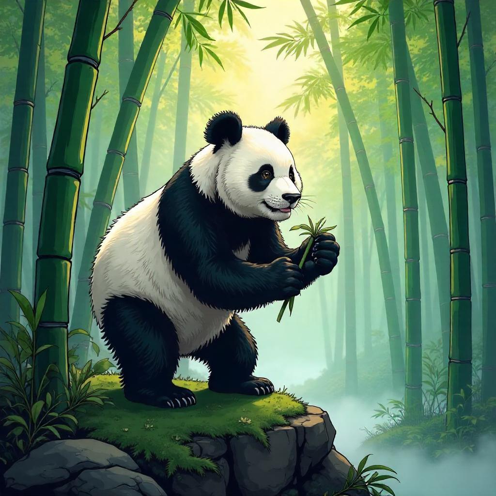 Panda in Morning Mist: Comic Book Splash