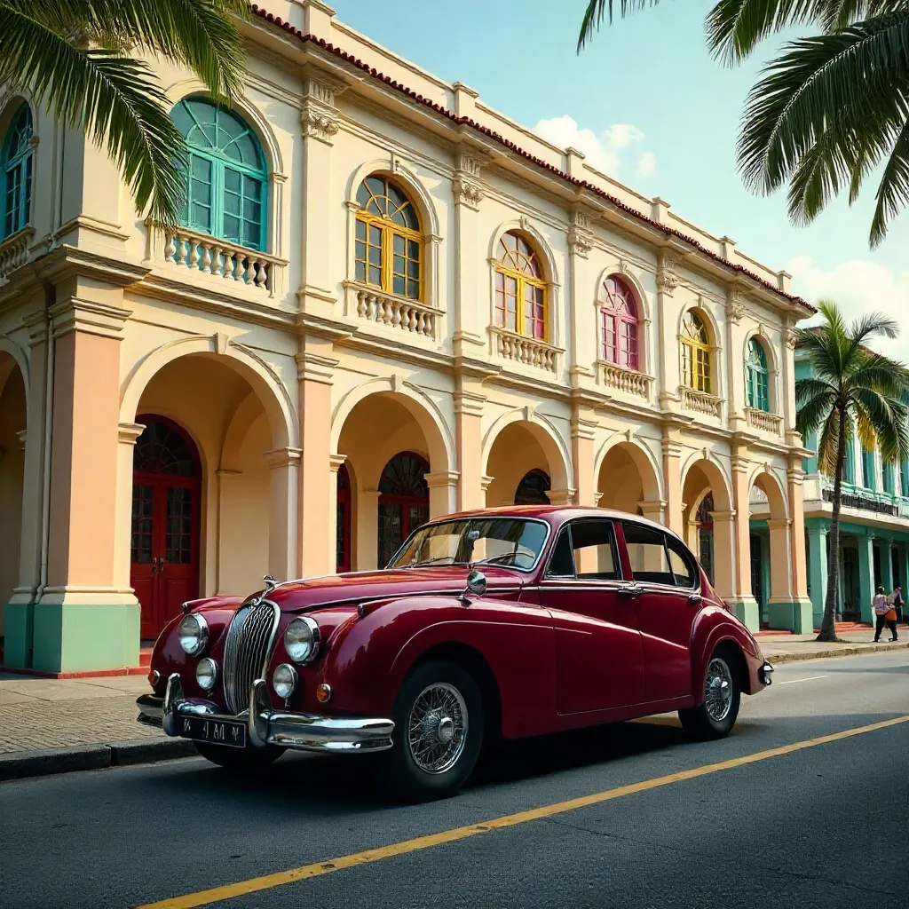 Vintage Car by Colorful Hill Street Police Station, Singapore