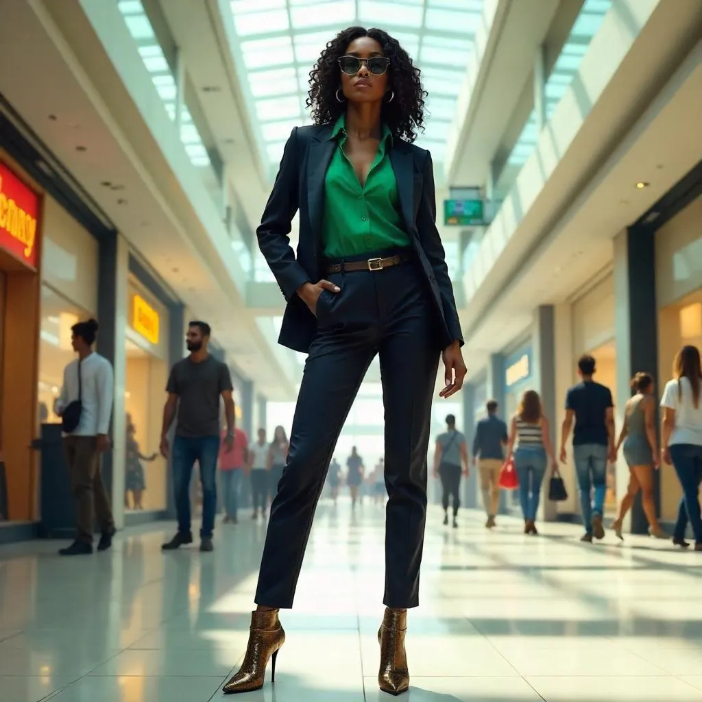 Confident Black Woman in a Vibrant Mall — Concept Art