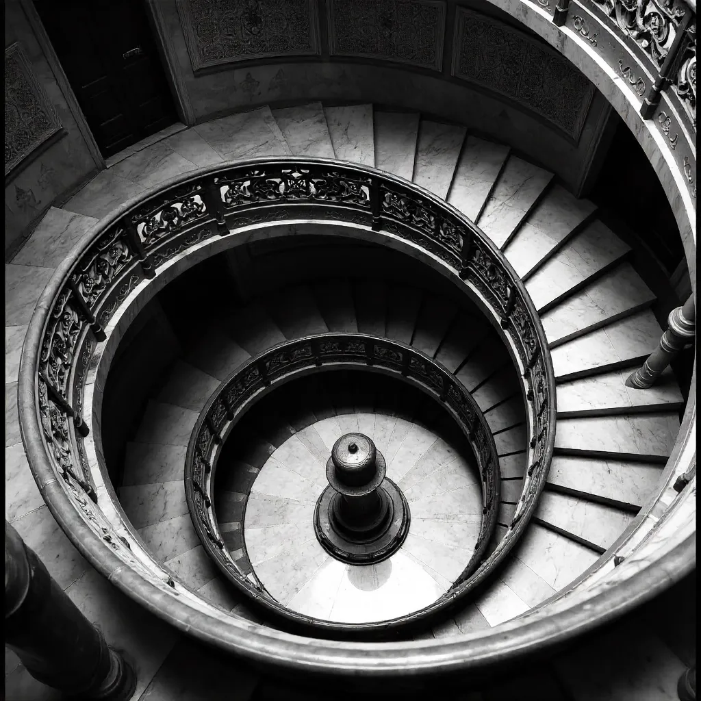 Spiral Staircase Over Istanbul's Monochrome Interiors
