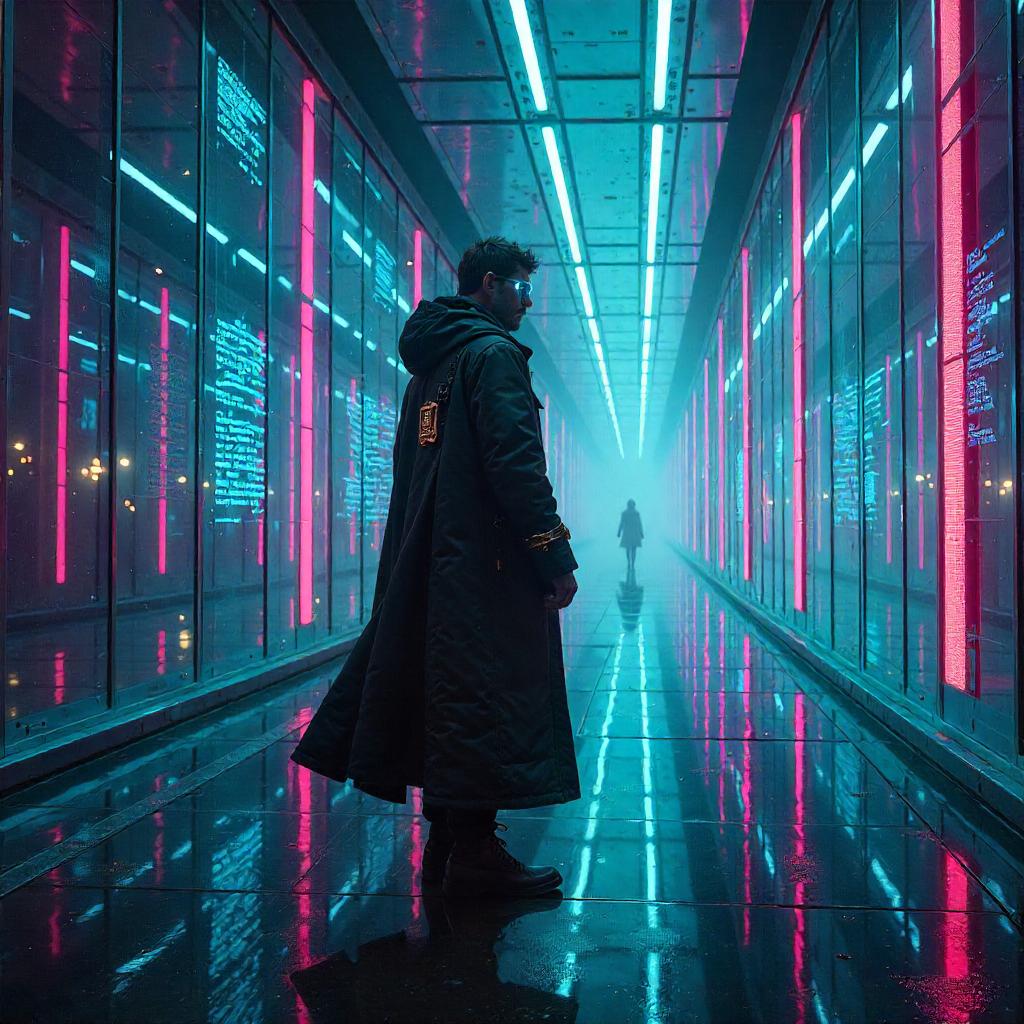 Mirrorbound Scholar in Neon Cyberpunk Dimension
