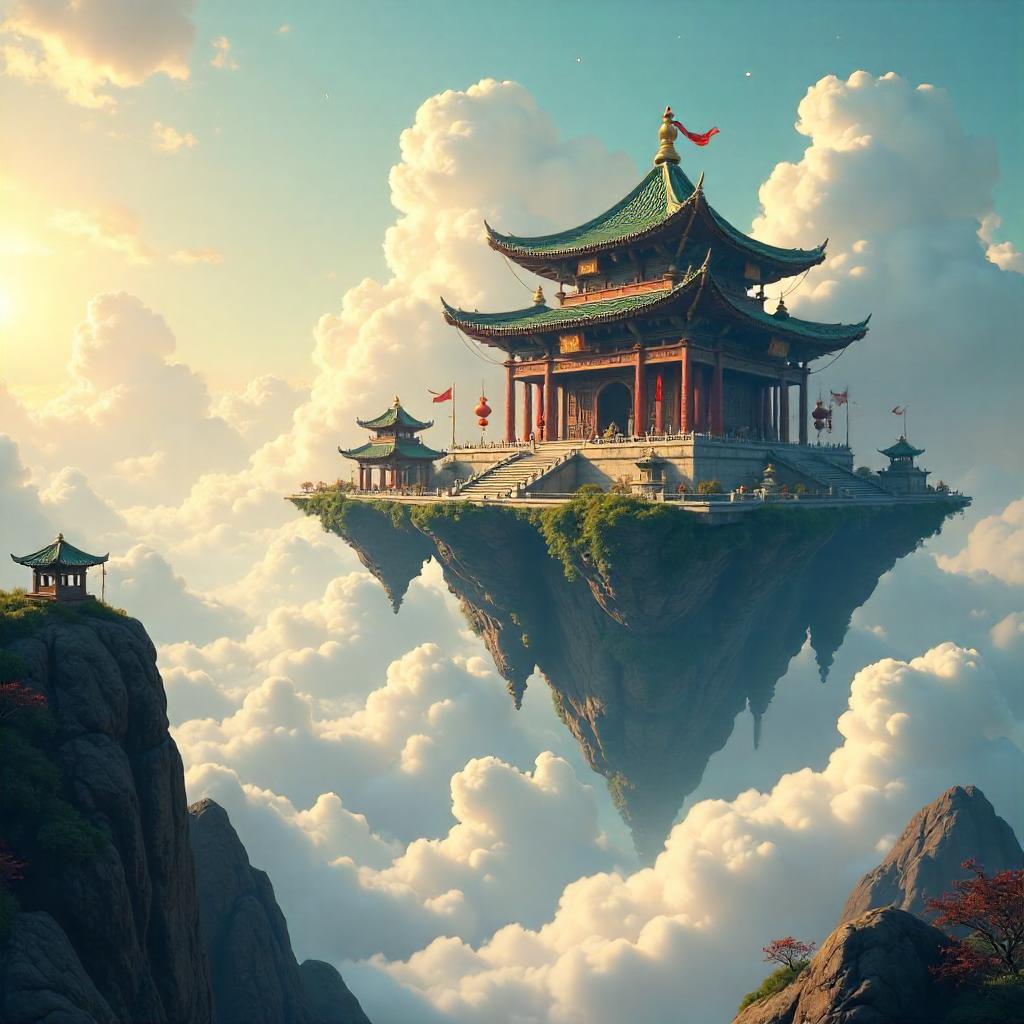 Floating Cloud-Temple Concept Art at Dawn